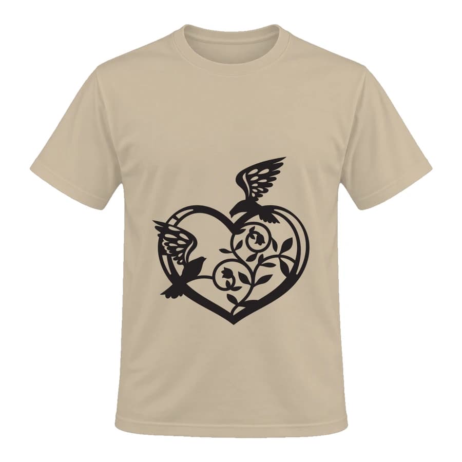 T-shirt — Cœur en dentelle — الأمام — بيج